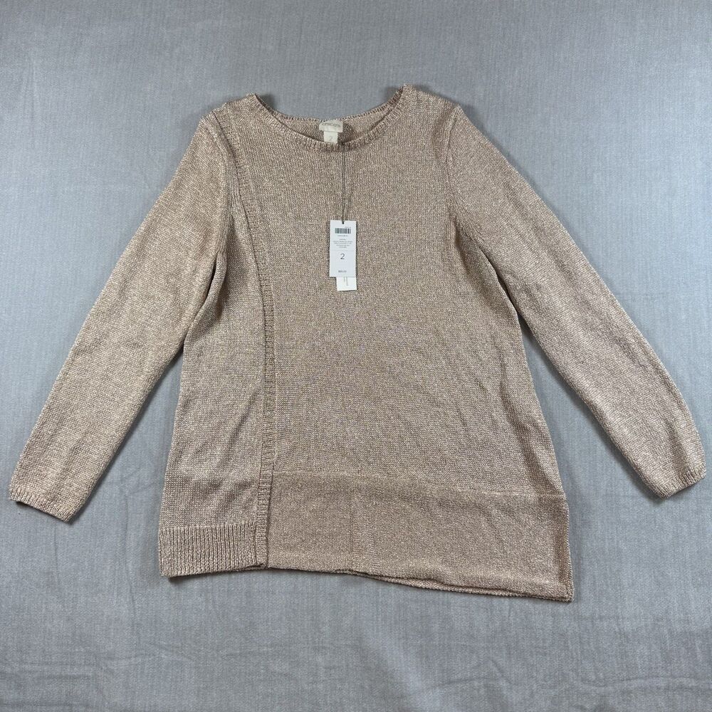 Chico's Cecilia Veranda Blush Metallic Shine Knit 3/4 sleeve Sweater NWT Sz 2